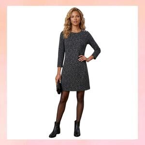 LOFT Petite Grey Leopard Print Button Shoulder Shift Dress